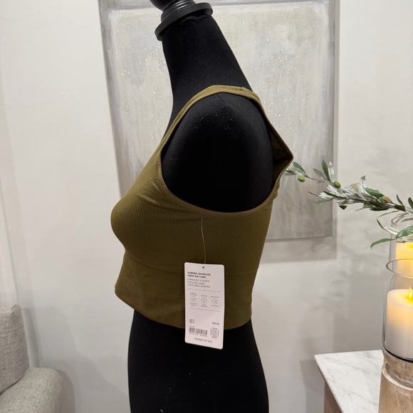 NWT Athleta Aurora Seamless Plunge Olive Ribbed Cropped Rib Tank Sports Bra - Picture 5 of 11